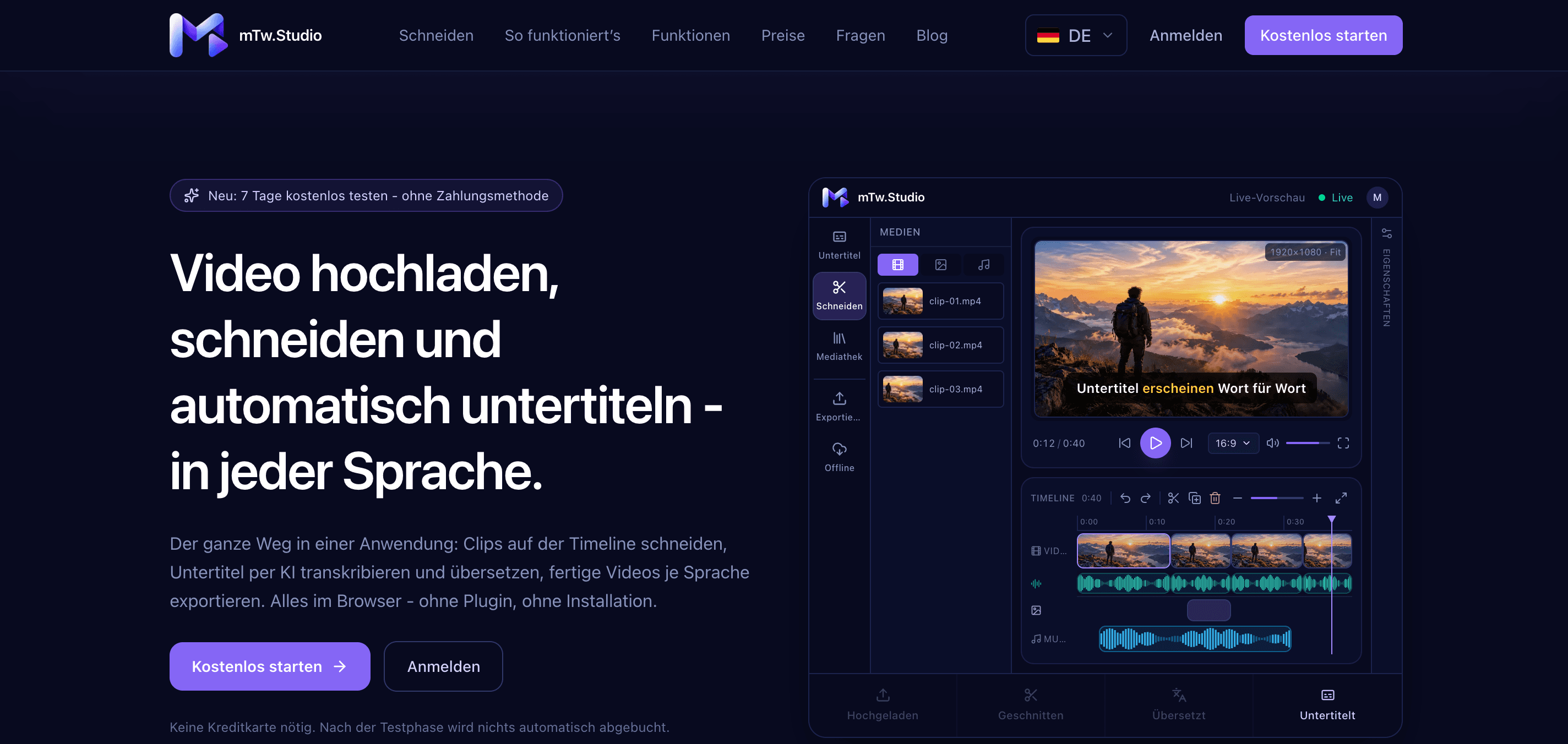 mTw.Studio – Webbasierte Plattform für Videoschnitt und automatische Untertitel